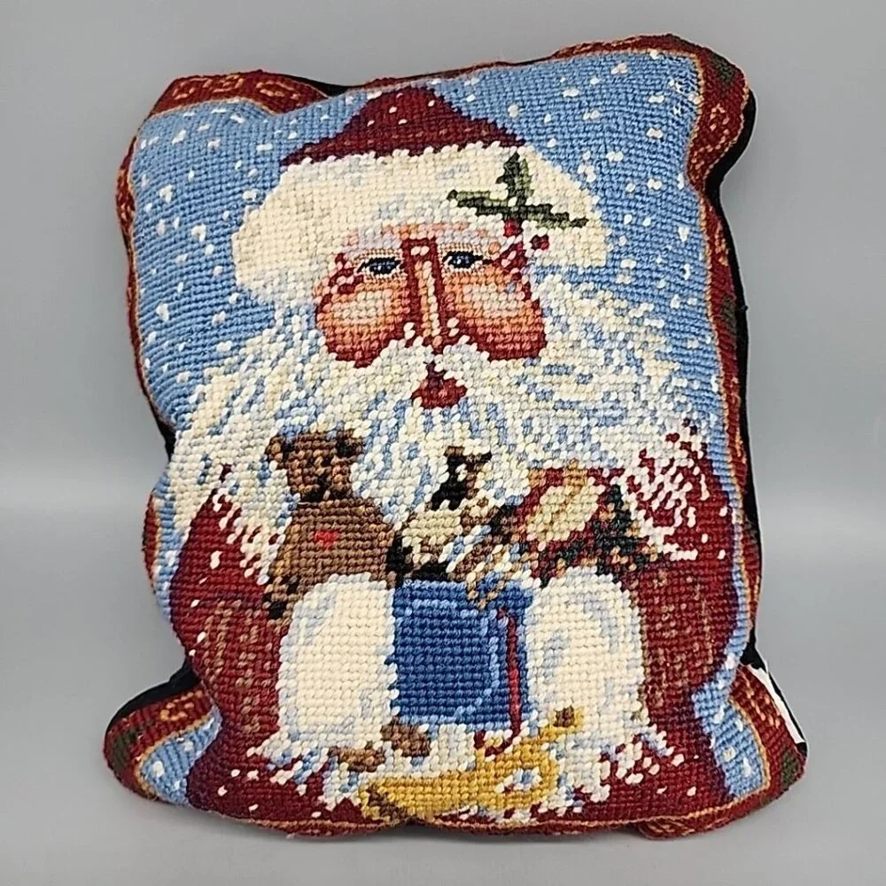 Vintage Unbranded Wool Santa Christmas Pillow 11x9